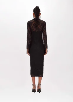 Longuette dress in stretch lace