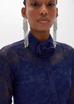 Longuette dress in stretch lace