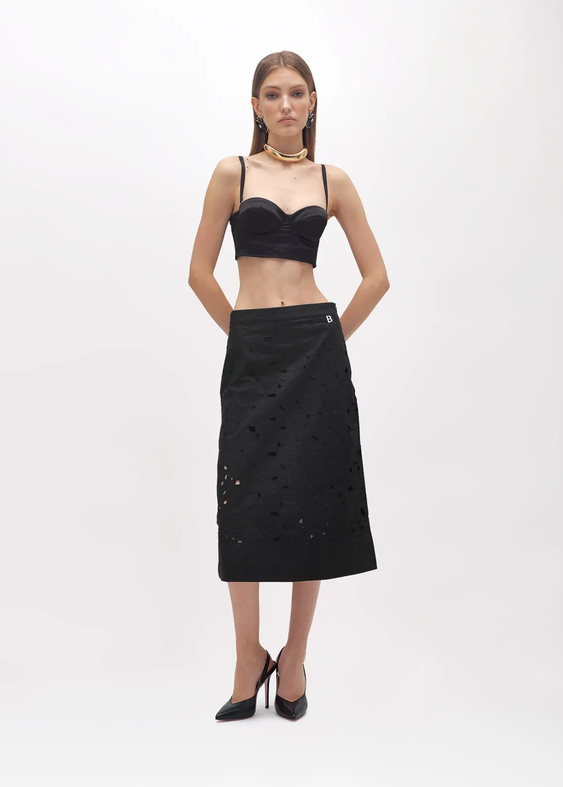 MIDI SKIRT WITH INLAID ROSES