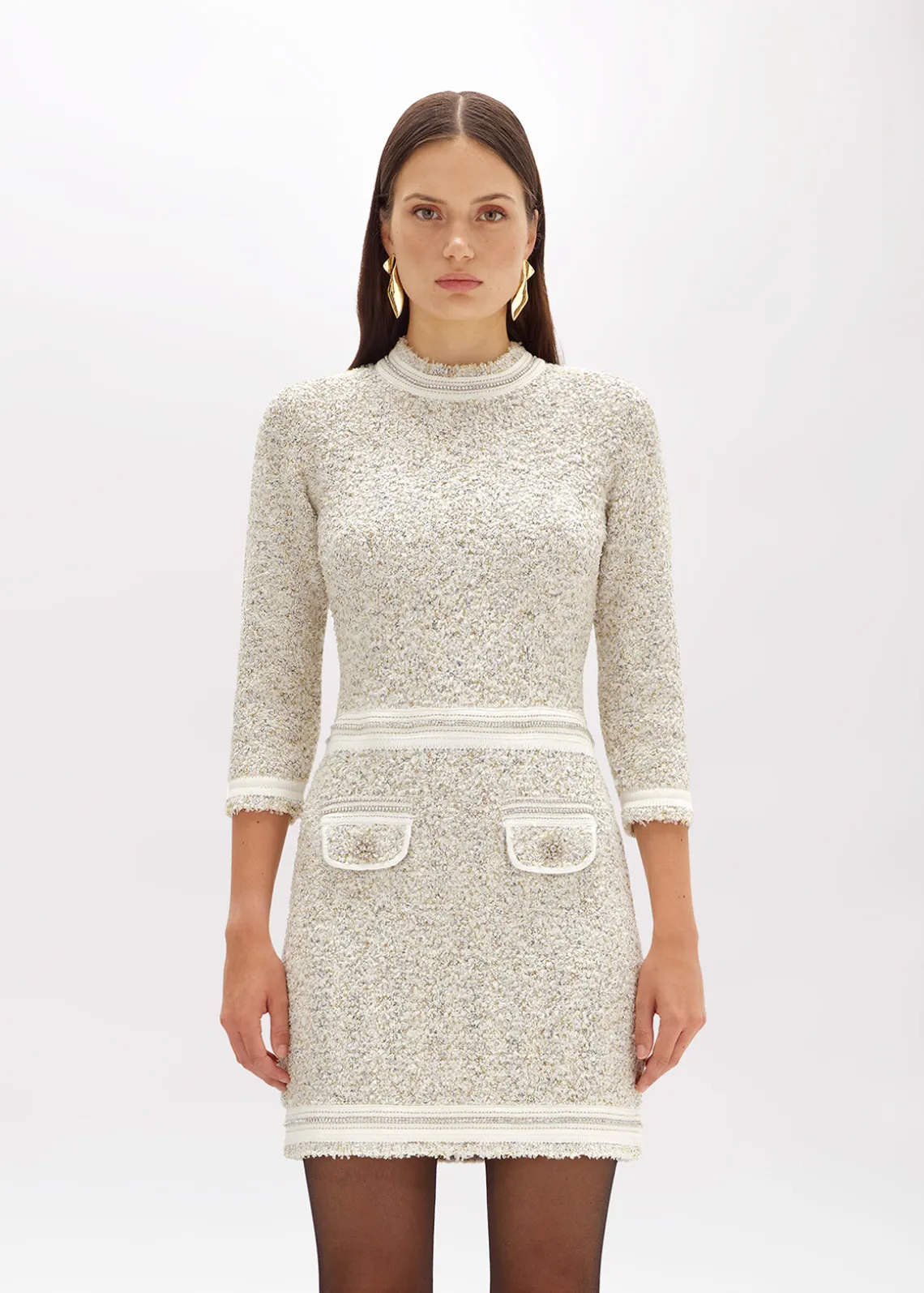MINI DRESS IN BOUCLÉ YARN WITH RHINESTONES