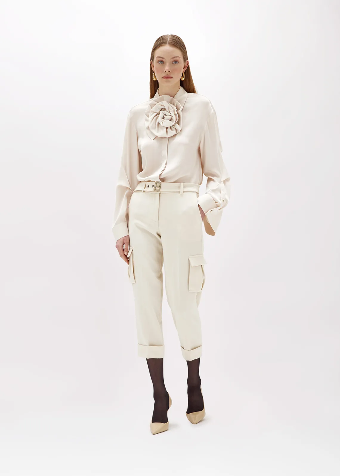 OVERSIZED SATIN SHIRT WITH ROSE
