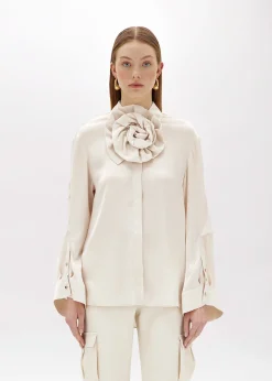 OVERSIZED SATIN SHIRT WITH ROSE
