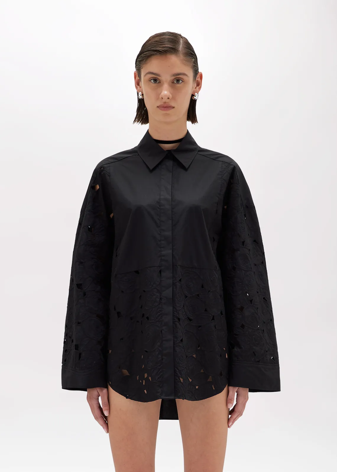 OVERSIZED SHIRT IN EMBROIDERED COTTON CANVAS