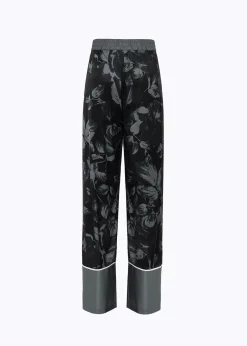 PANTS IN ROSE PRINT SATIN