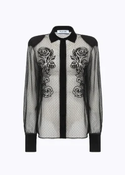 PLUMETIS TULLE SHIRT WITH EMBROIDERY
