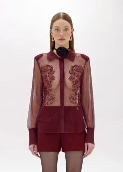 PLUMETIS TULLE SHIRT WITH EMBROIDERY