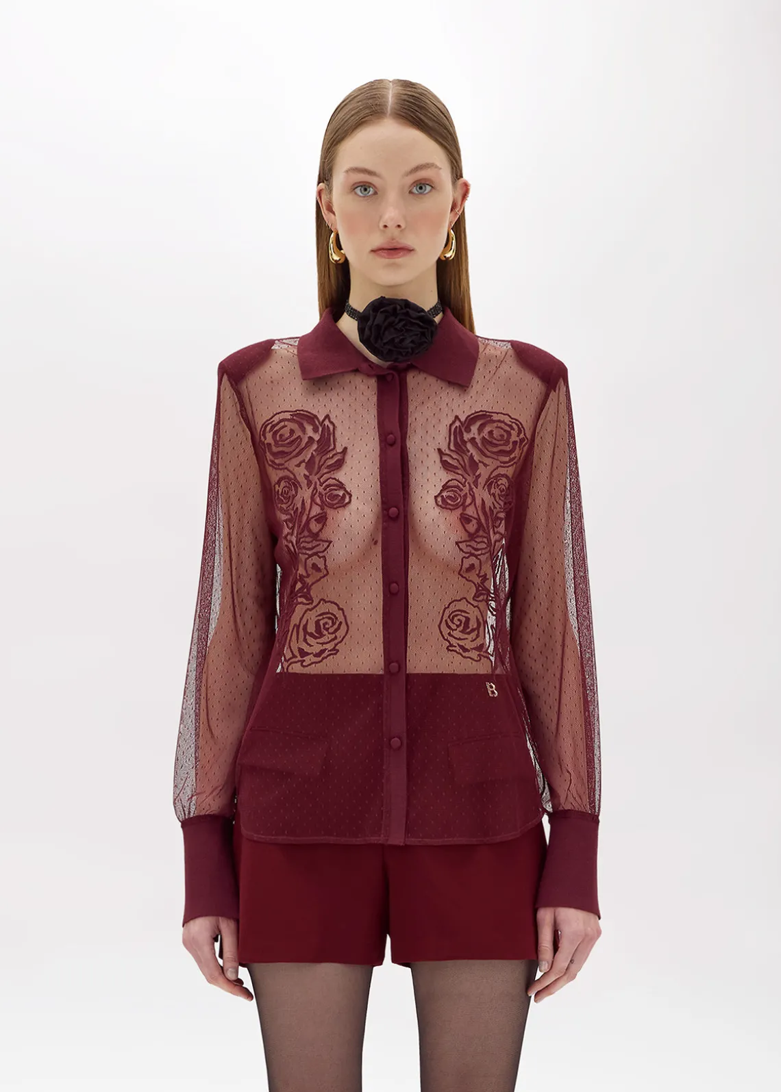 PLUMETIS TULLE SHIRT WITH EMBROIDERY