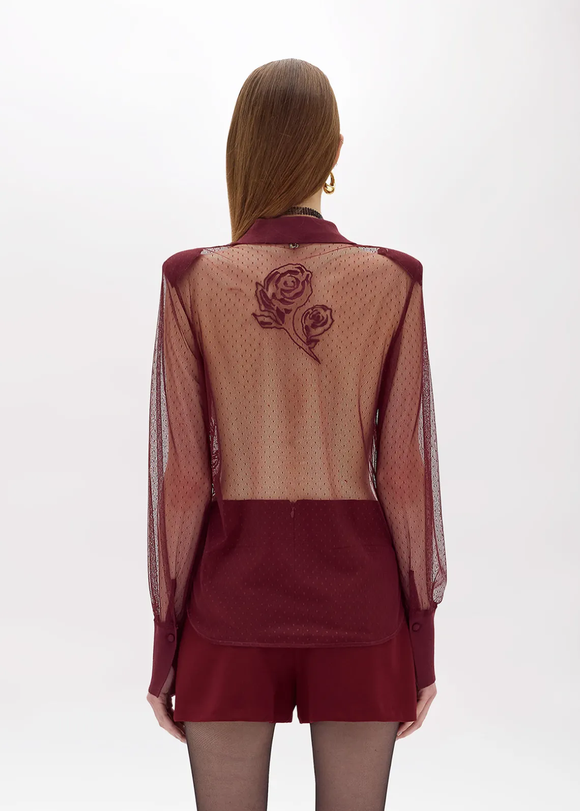 PLUMETIS TULLE SHIRT WITH EMBROIDERY