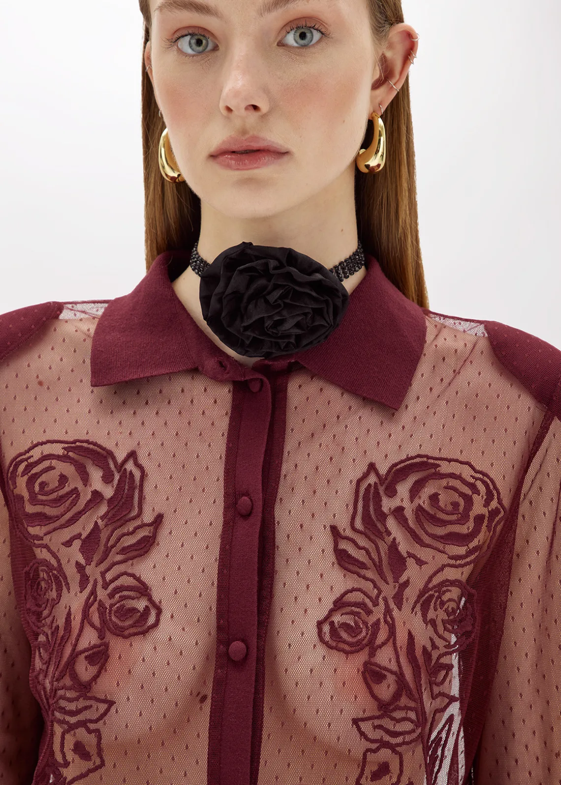 PLUMETIS TULLE SHIRT WITH EMBROIDERY