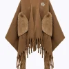 PONCHO WITH FAUX FUR POCKETS