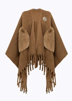 PONCHO WITH FAUX FUR POCKETS