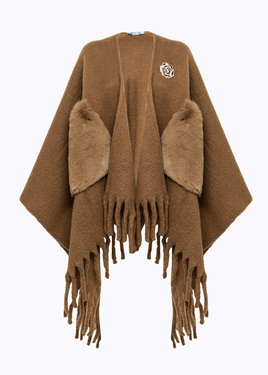 PONCHO WITH FAUX FUR POCKETS