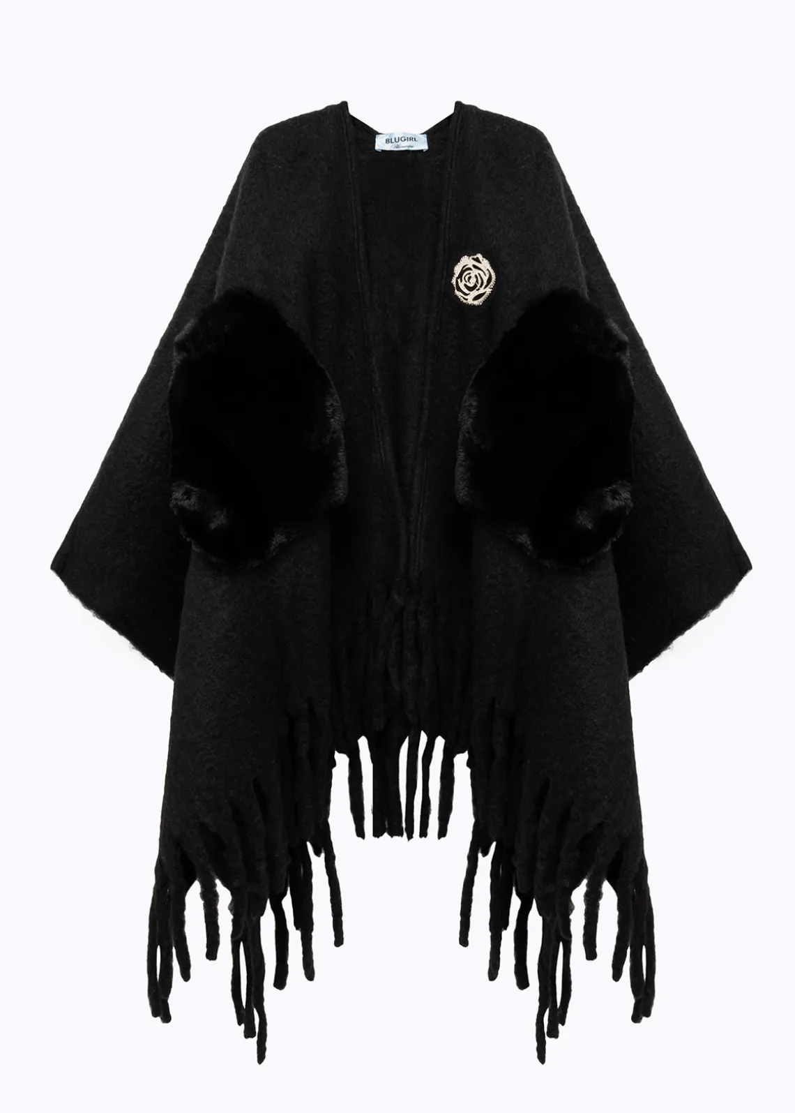 PONCHO WITH FAUX FUR POCKETS