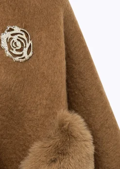 PONCHO WITH FAUX FUR POCKETS