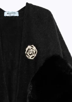 PONCHO WITH FAUX FUR POCKETS