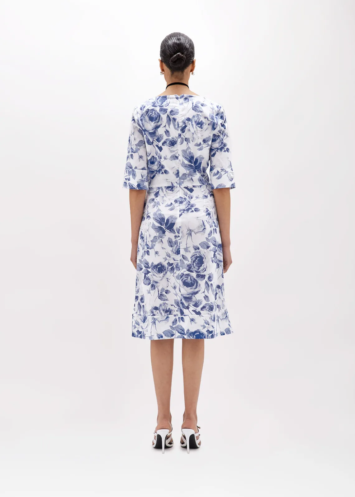 POPLIN LONGUETTE DRESS WITH ROSE PRINT