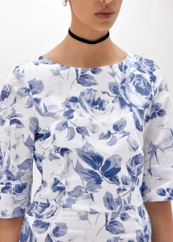 POPLIN LONGUETTE DRESS WITH ROSE PRINT