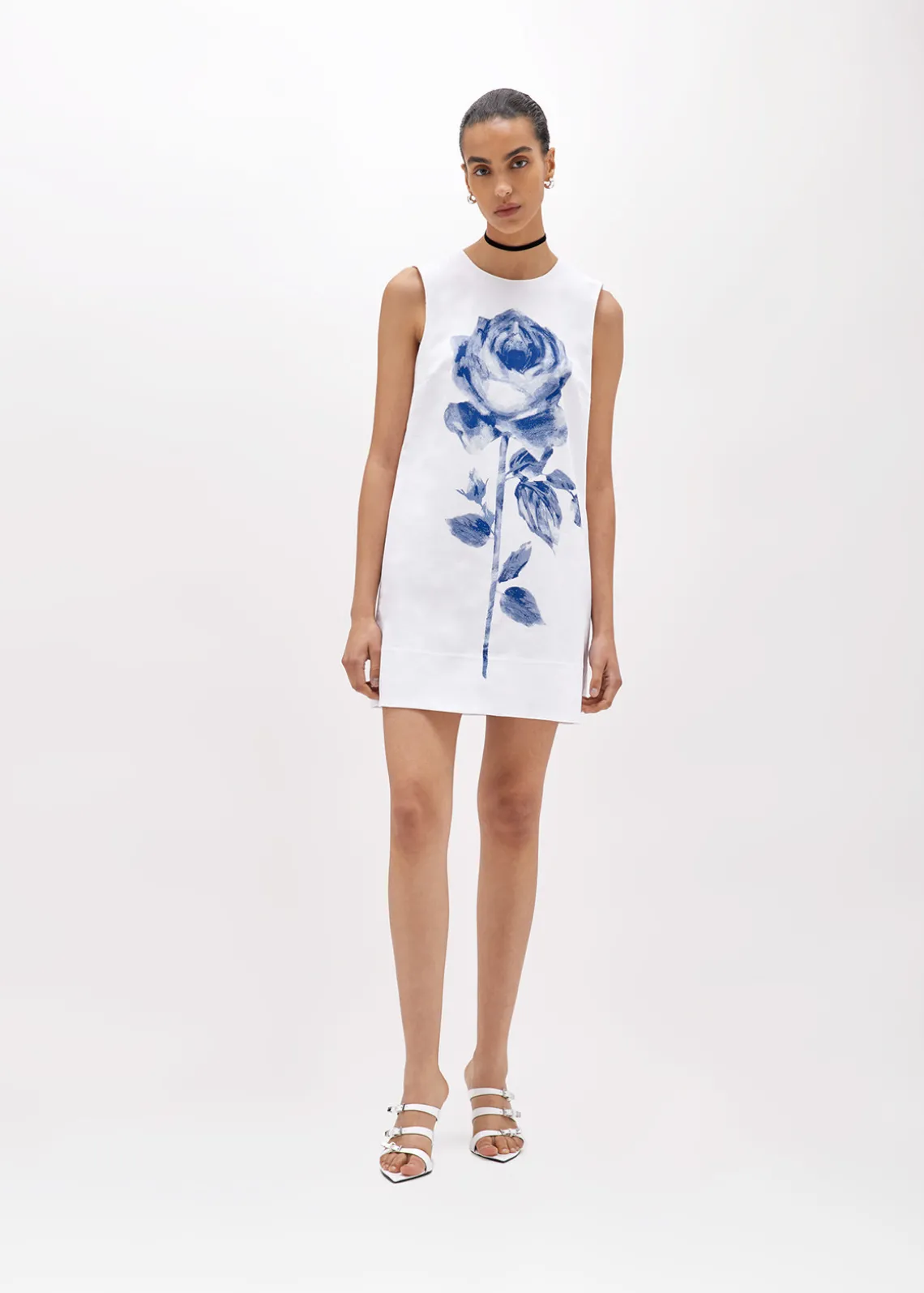 POPLIN MINI DRESS WITH ROSE DECORATION