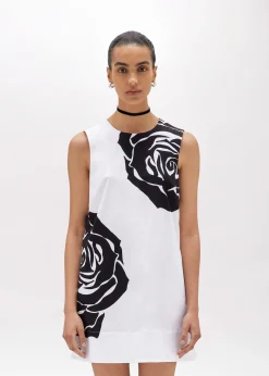 POPLIN MINI DRESS WITH ROSE DECORATION