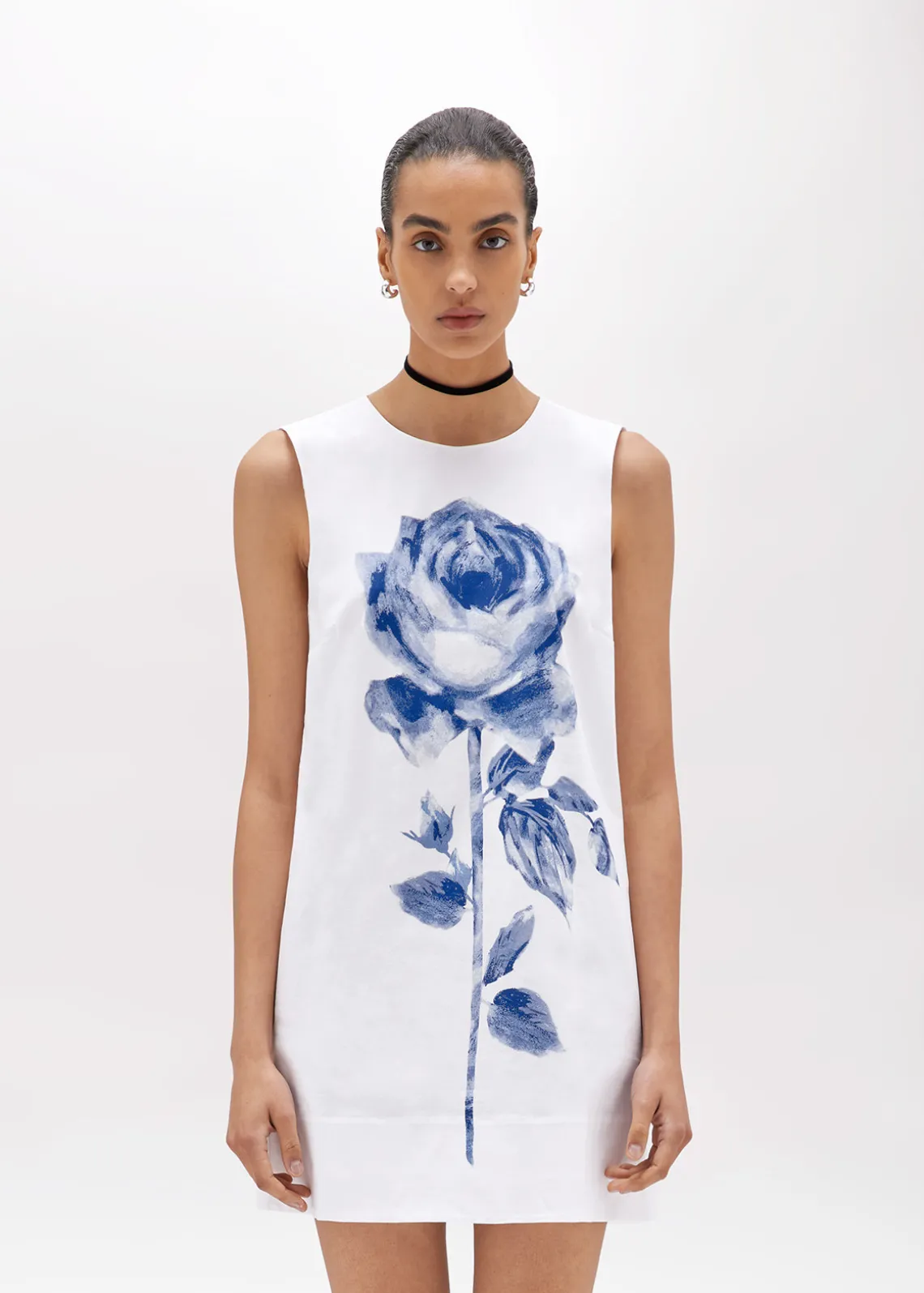 POPLIN MINI DRESS WITH ROSE DECORATION