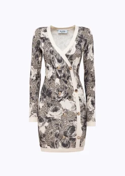 PRINTED KNIT DOUBLE-BREASTED DRESS
