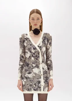 PRINTED KNIT DOUBLE-BREASTED DRESS