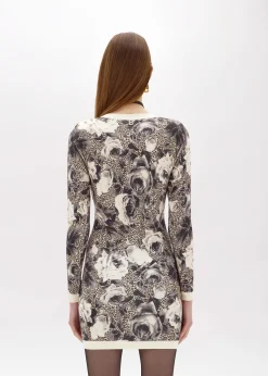PRINTED KNIT DOUBLE-BREASTED DRESS