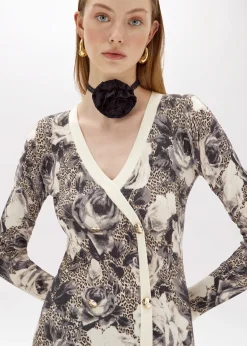 PRINTED KNIT DOUBLE-BREASTED DRESS