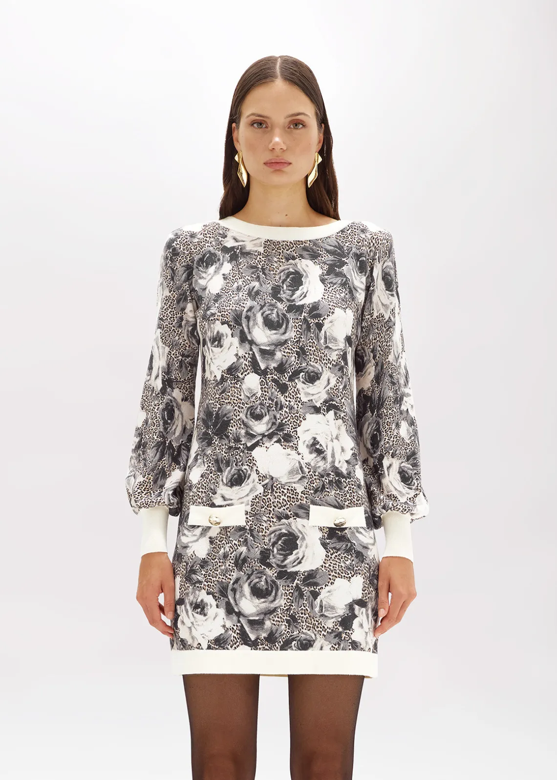 PRINTED KNIT MINI DRESS