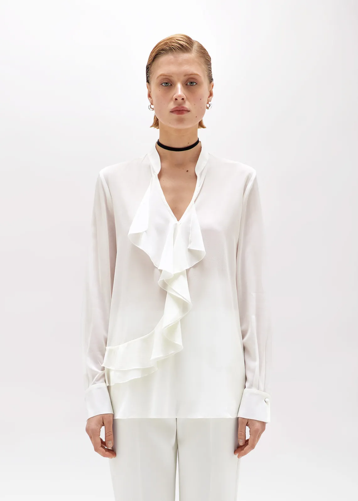REGULAR BLOUSE IN RUFFLED SILK