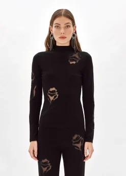 REGULAR SWEATER WITH TULLE ROSES