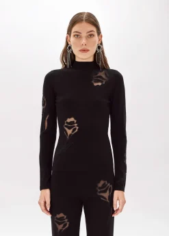 REGULAR SWEATER WITH TULLE ROSES
