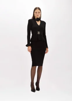 RIBBED CARDIGAN WITH LOGO BELT