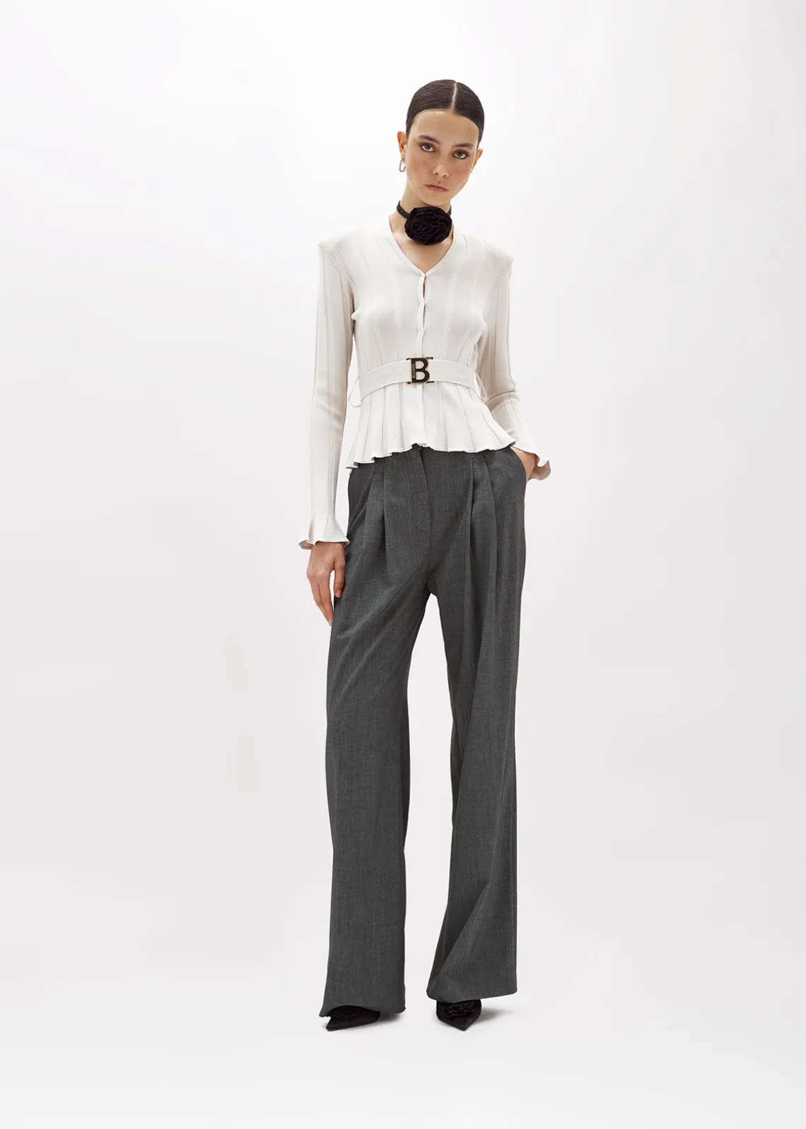 RIBBED CARDIGAN WITH LOGO BELT