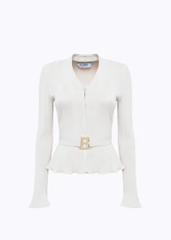 RIBBED CARDIGAN WITH LOGO BELT