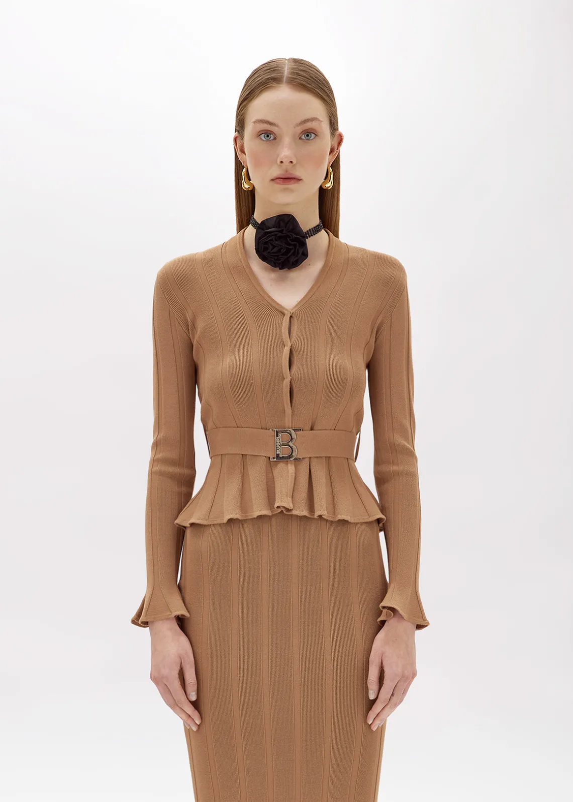 RIBBED CARDIGAN WITH LOGO BELT