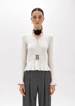 RIBBED CARDIGAN WITH LOGO BELT