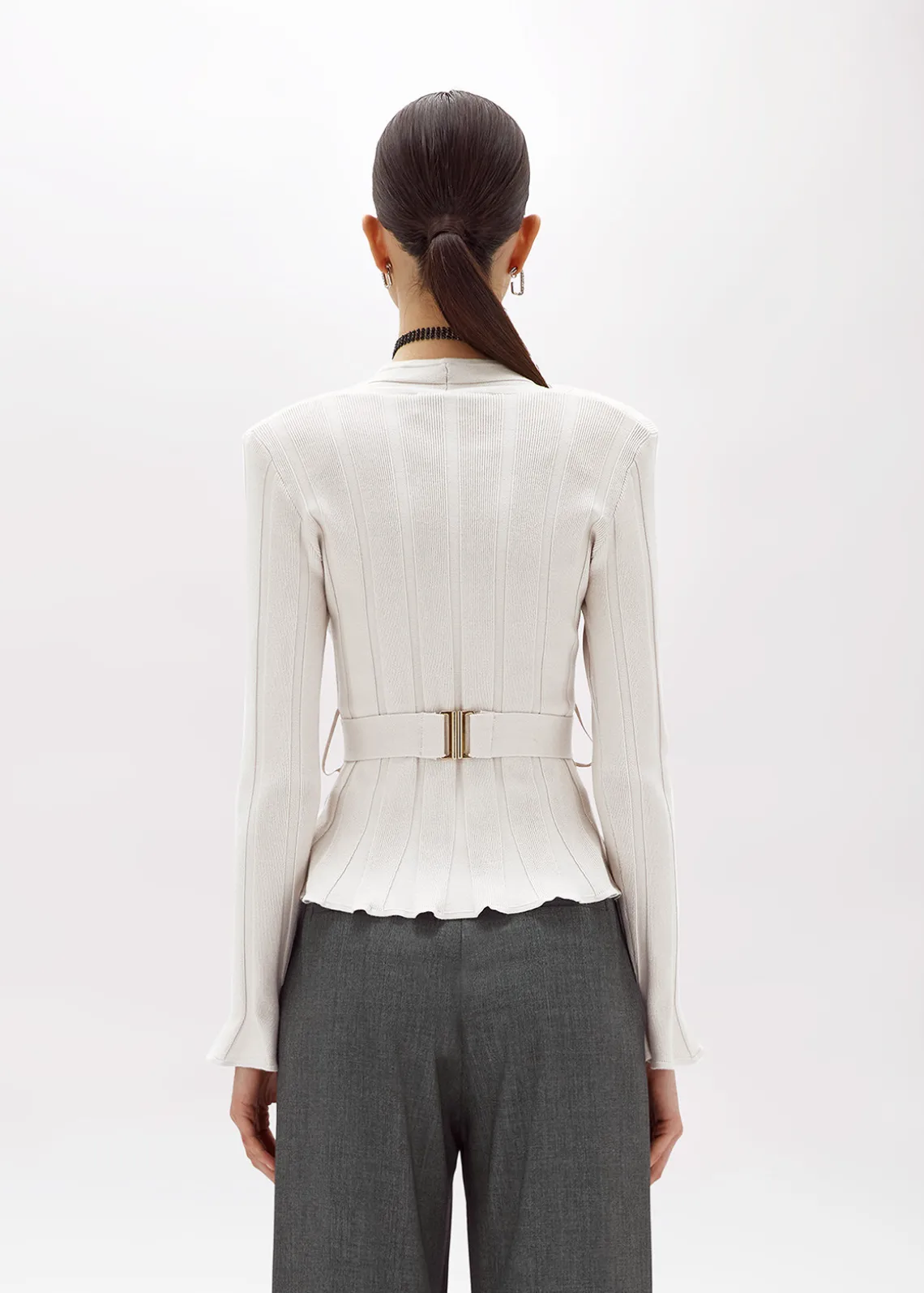 RIBBED CARDIGAN WITH LOGO BELT