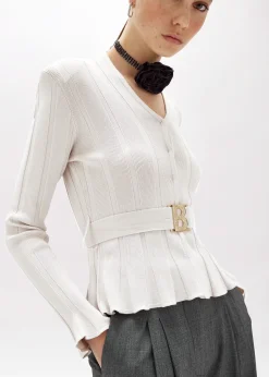 RIBBED CARDIGAN WITH LOGO BELT