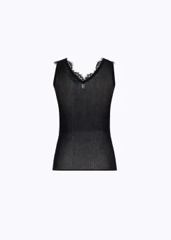 RIBBED COTTON TOP WITH LACE TRIM