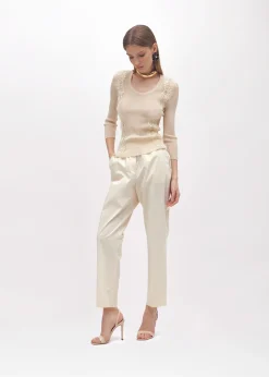 RIBBED SWEATER WITH LACE TRIM