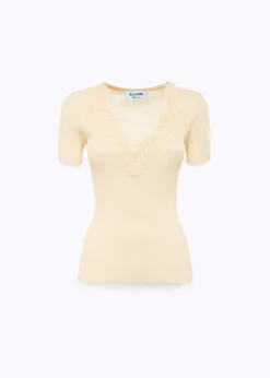 RIBBED SWEATER WITH LACE TRIM