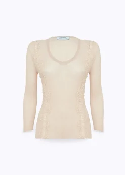 RIBBED SWEATER WITH LACE TRIM