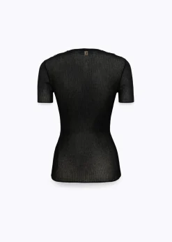 RIBBED SWEATER WITH LACE TRIM