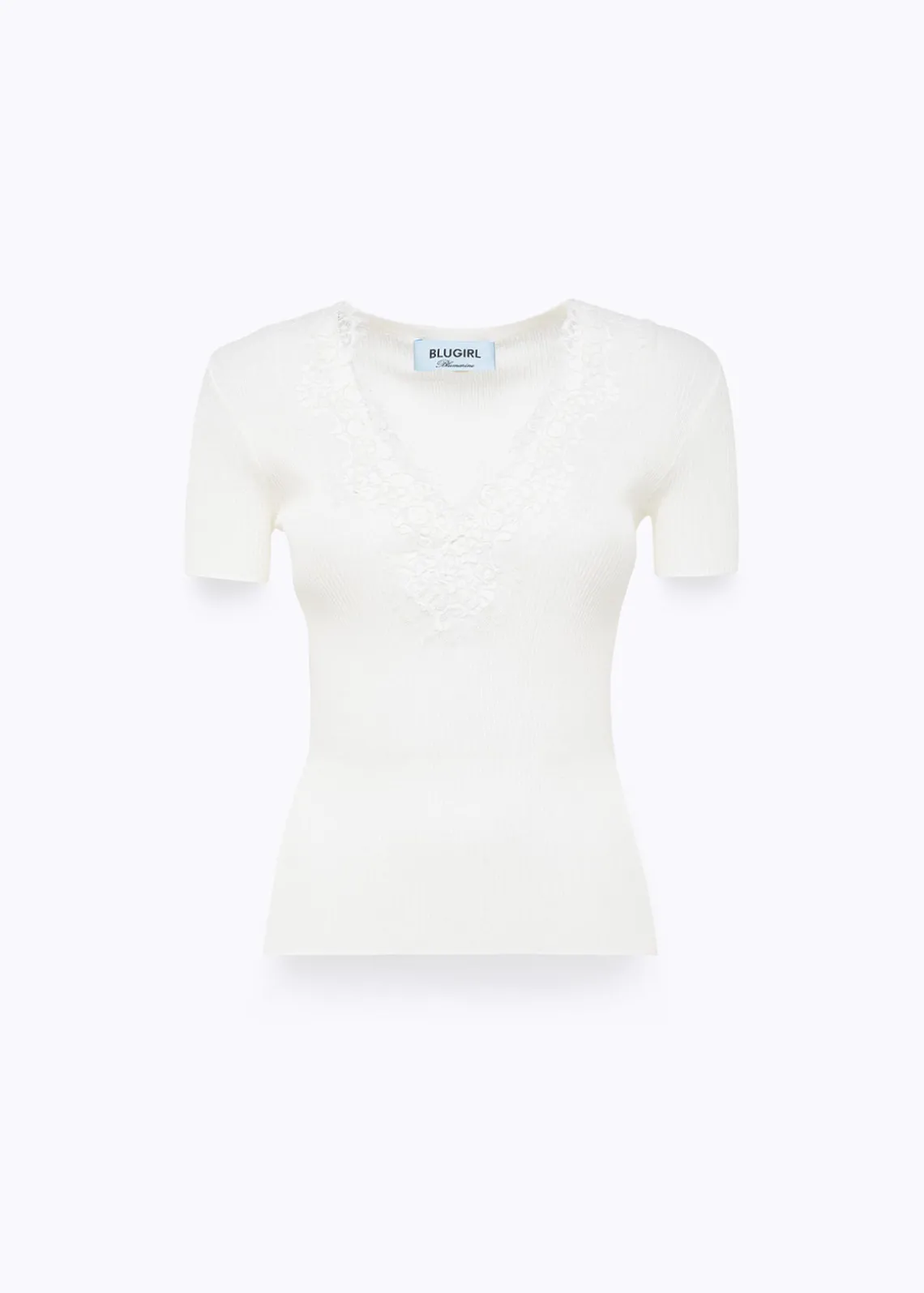 RIBBED SWEATER WITH LACE TRIM