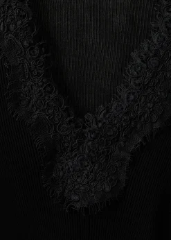 RIBBED SWEATER WITH LACE TRIM