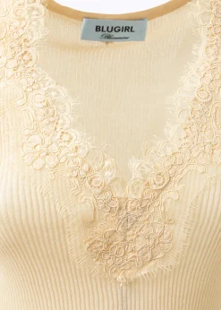 RIBBED SWEATER WITH LACE TRIM