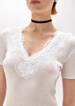 RIBBED SWEATER WITH LACE TRIM