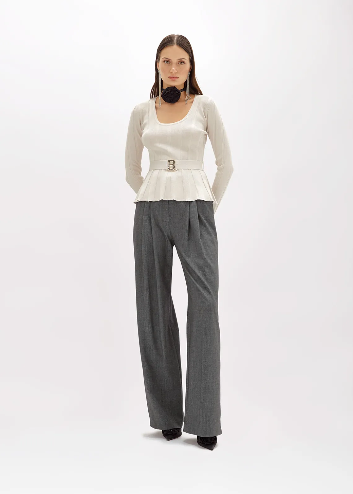 RIBBED SWEATER WITH LOGO BELT