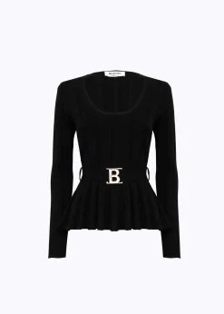 RIBBED SWEATER WITH LOGO BELT